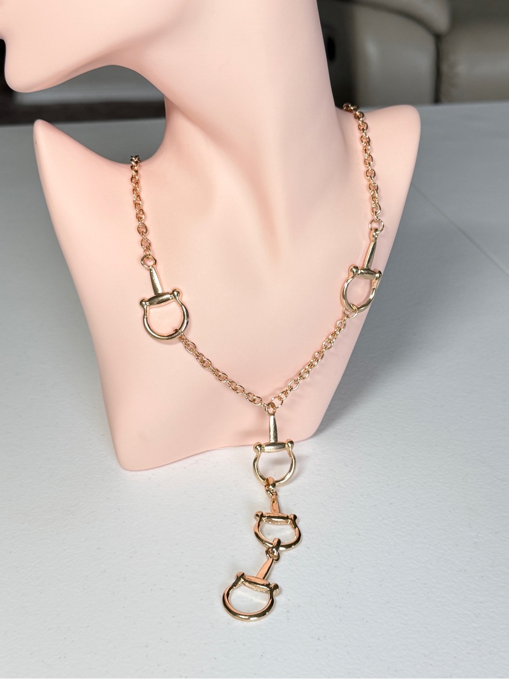 Gold Horsebit Link Drop Necklace - Women Jewelry